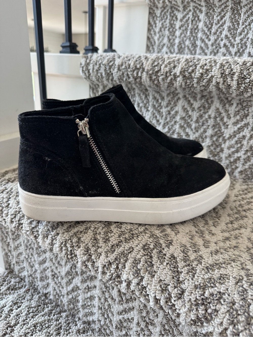 Soda Black Suede Zipper Sneaker Boot - Women Size 8.5
